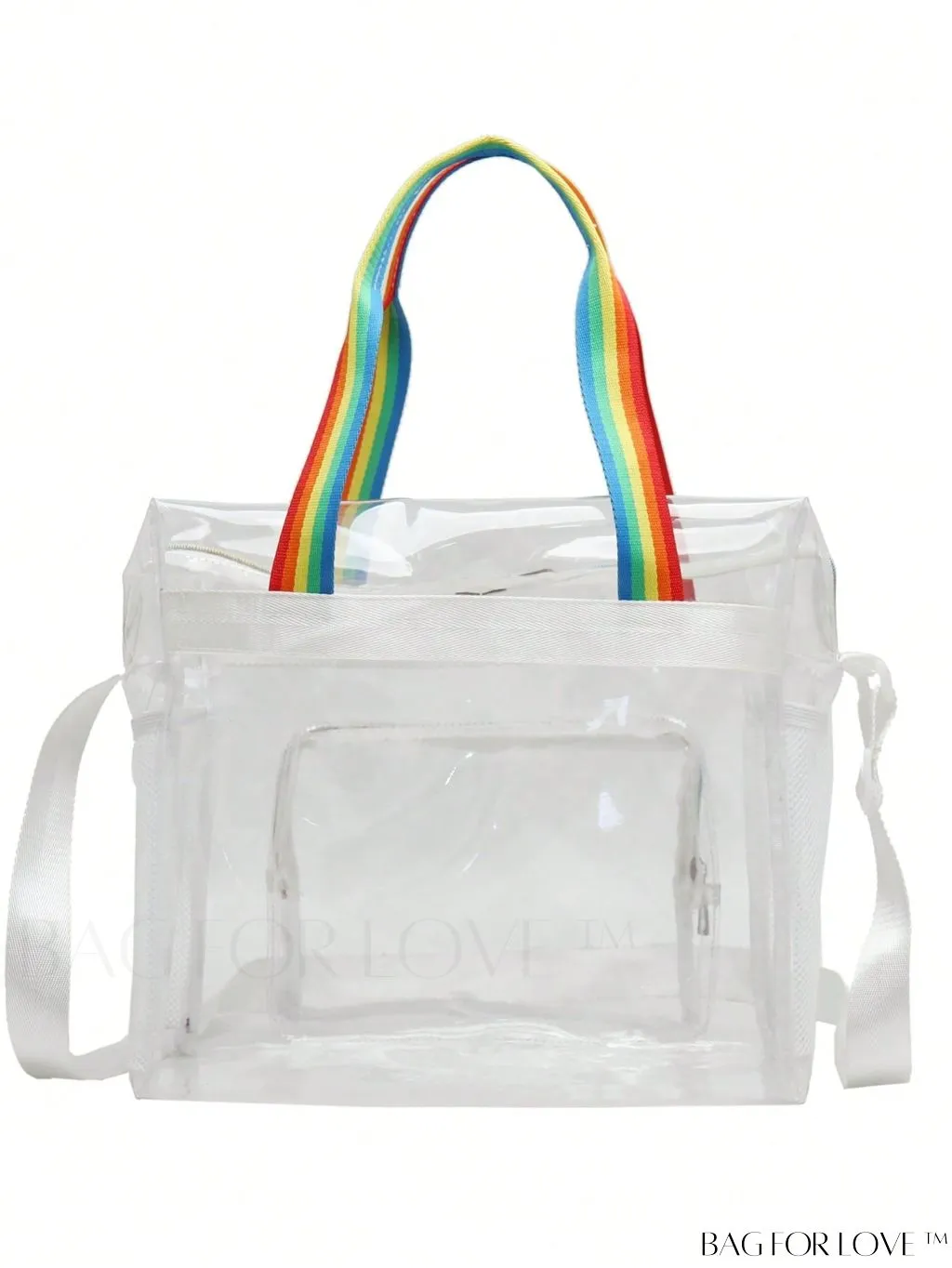 BagForLove - Rainbow Striped Handle Clear Beach Bag with Multiple Pockets