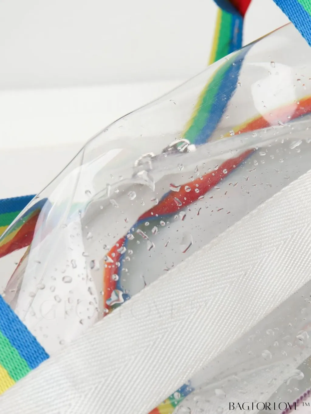 BagForLove - Rainbow Striped Handle Clear Beach Bag with Multiple Pockets