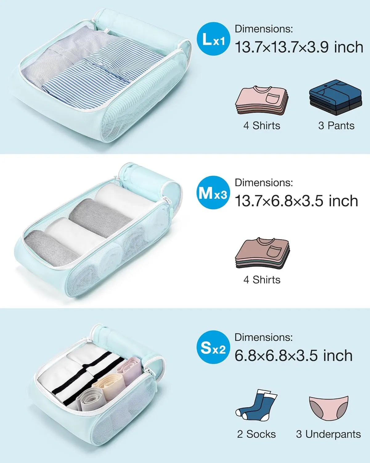 BAGSMART Keep Shape Packing Cubes for Travel, 6 Set Travel Cubes for Packing, Lightweight Suitcase Organizer Bags Set for Travel Essentials