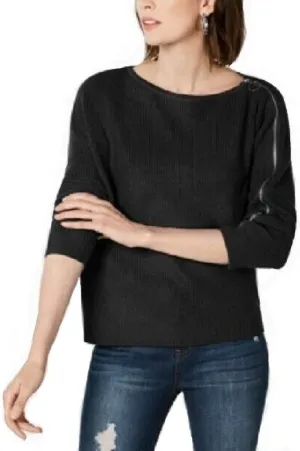 bar III $69 Womens New 1137 Black Zip Shoulder Long Sleeve Sweater M B B