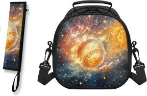 Baseball Kids Lunch Bag with Strap and Dinnerware Organizer for Knife Fork Spoons Durable Adjustable Shoulder Lunch Bag for Boys with Flatware Storage Bag for School