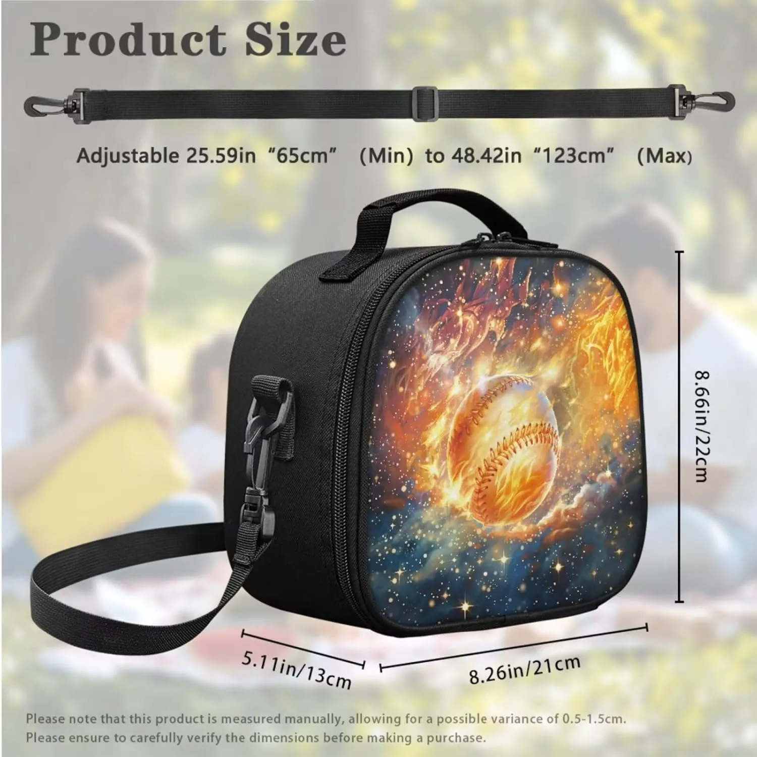 Baseball Kids Lunch Bag with Strap and Dinnerware Organizer for Knife Fork Spoons Durable Adjustable Shoulder Lunch Bag for Boys with Flatware Storage Bag for School