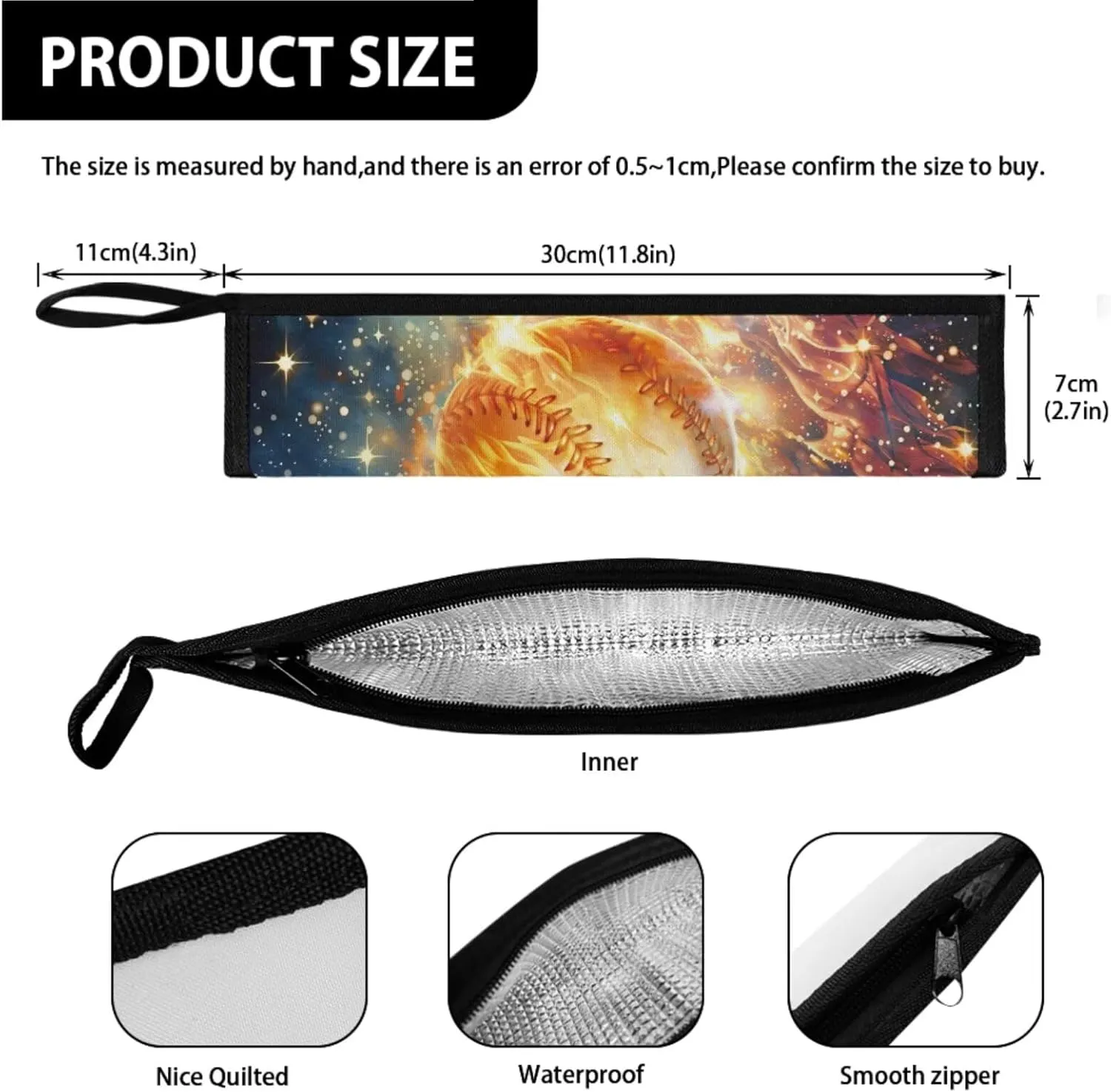 Baseball Kids Lunch Bag with Strap and Dinnerware Organizer for Knife Fork Spoons Durable Adjustable Shoulder Lunch Bag for Boys with Flatware Storage Bag for School