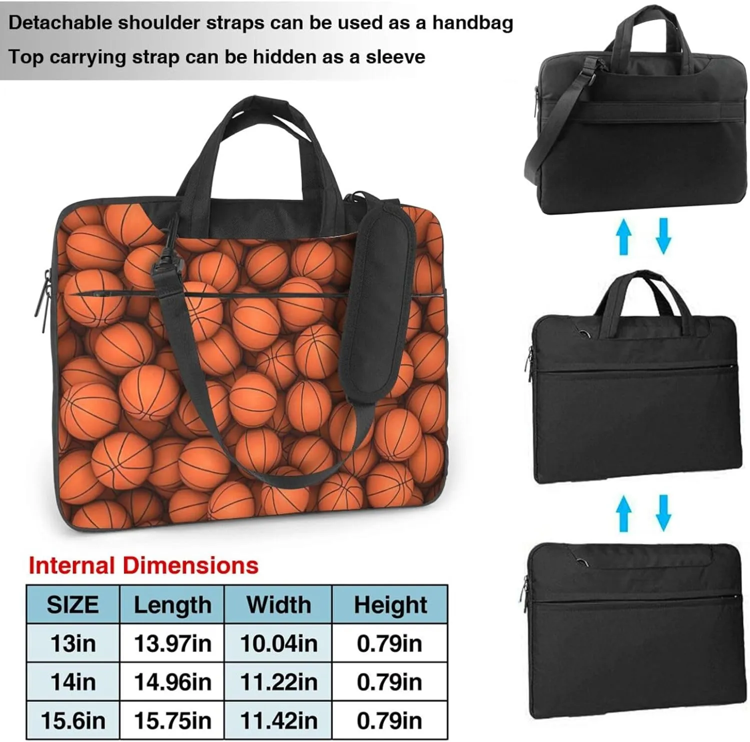Basketball Orange Print Work Casual Office Laptop Shoulder Messenger Bag 13 inch 14 inch 15.6 inch