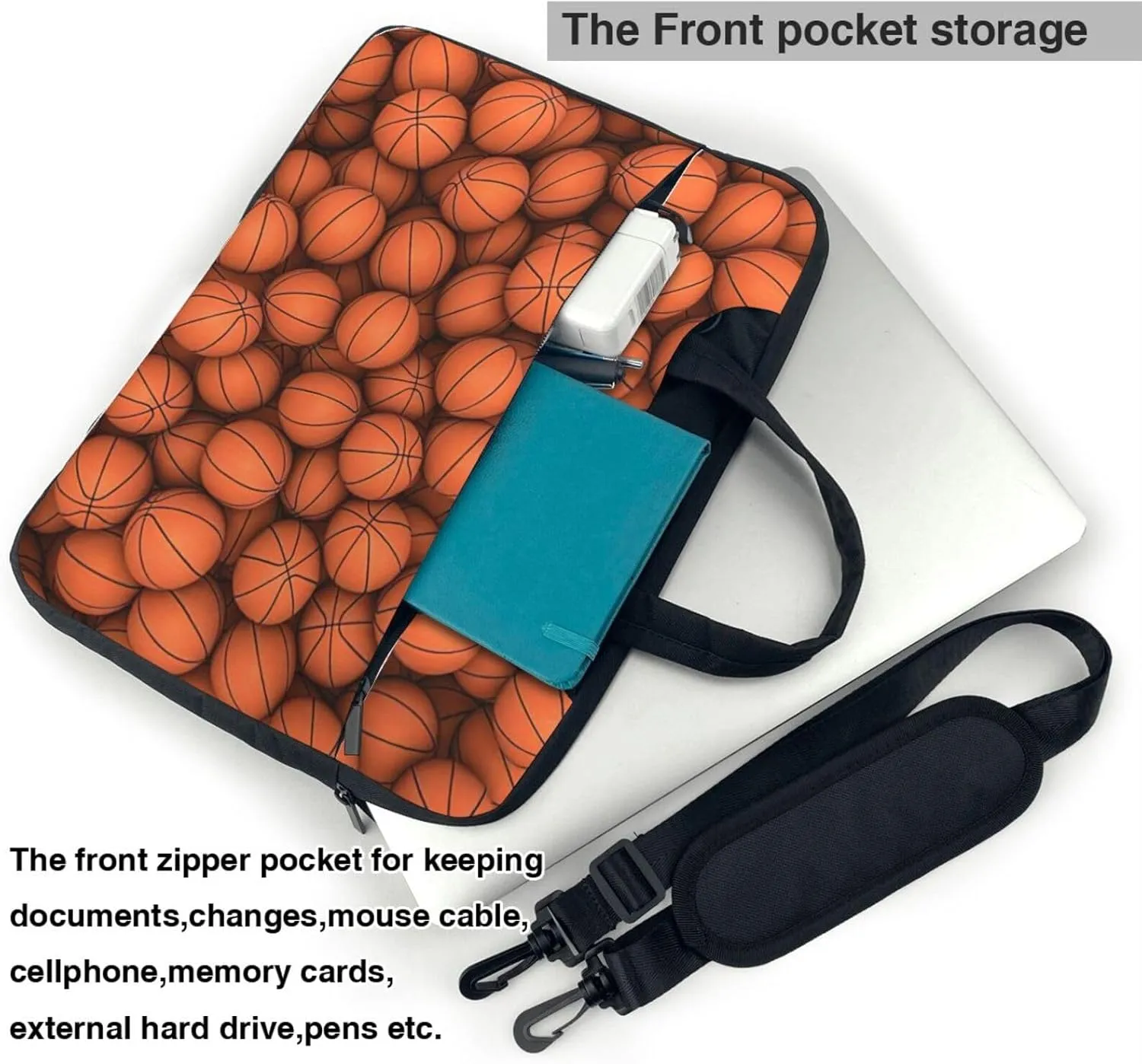 Basketball Orange Print Work Casual Office Laptop Shoulder Messenger Bag 13 inch 14 inch 15.6 inch