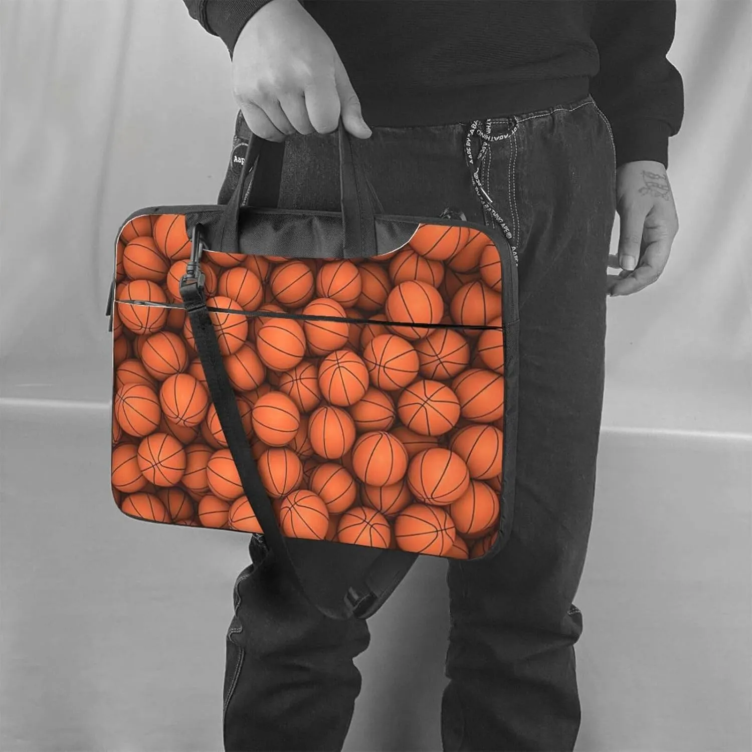 Basketball Orange Print Work Casual Office Laptop Shoulder Messenger Bag 13 inch 14 inch 15.6 inch