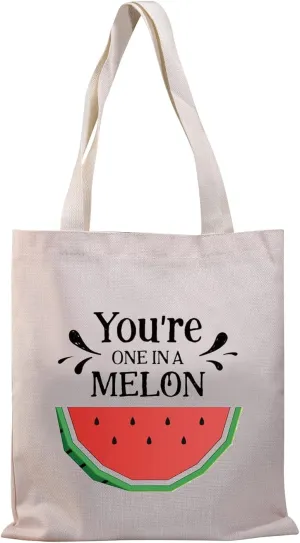 BDPWSS Watermelon Party Tote Bag You're One In a Melon Gift Food Pun Reusable Grocery Bag (One in melon TG 2)