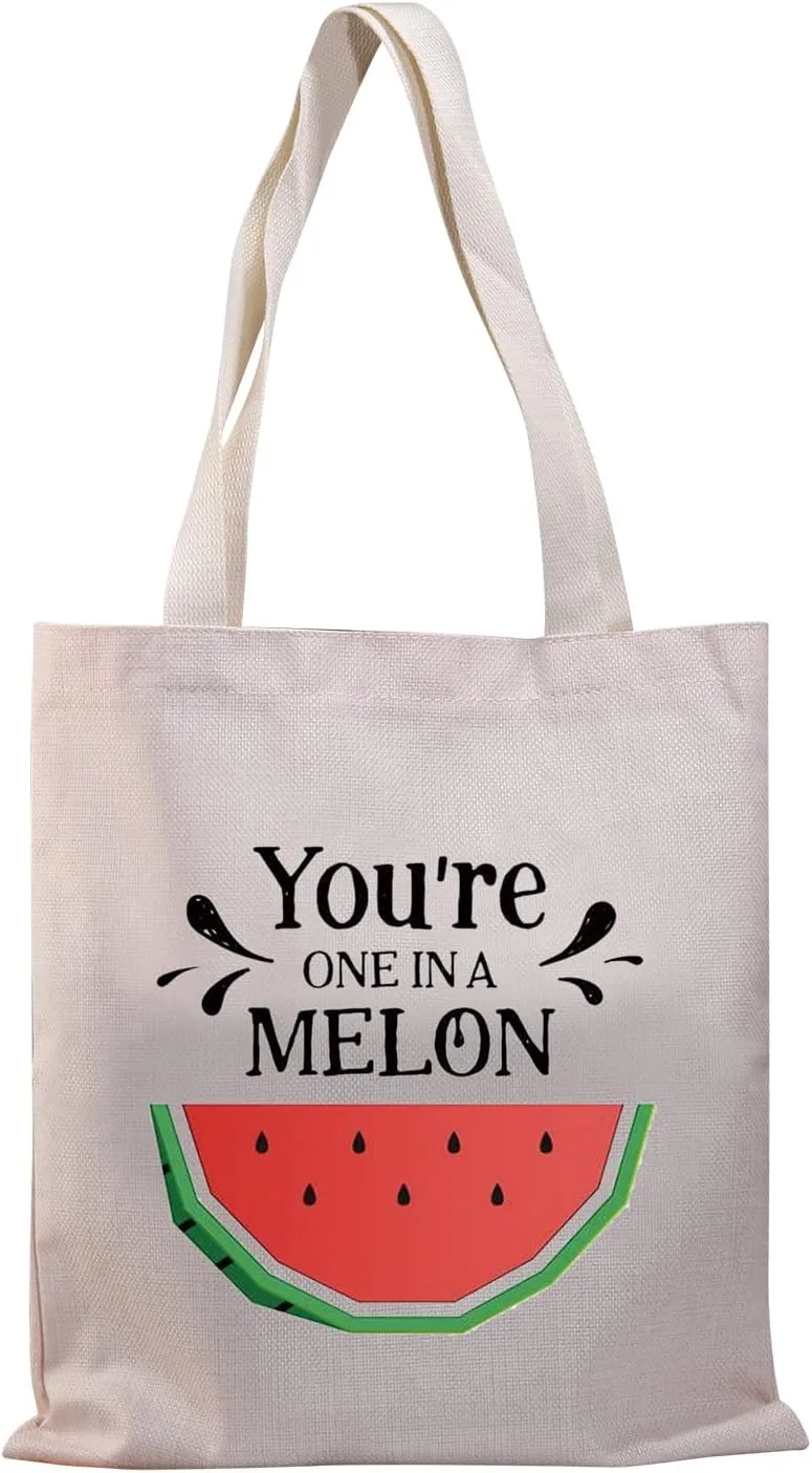 BDPWSS Watermelon Party Tote Bag You're One In a Melon Gift Food Pun Reusable Grocery Bag (One in melon TG 2)
