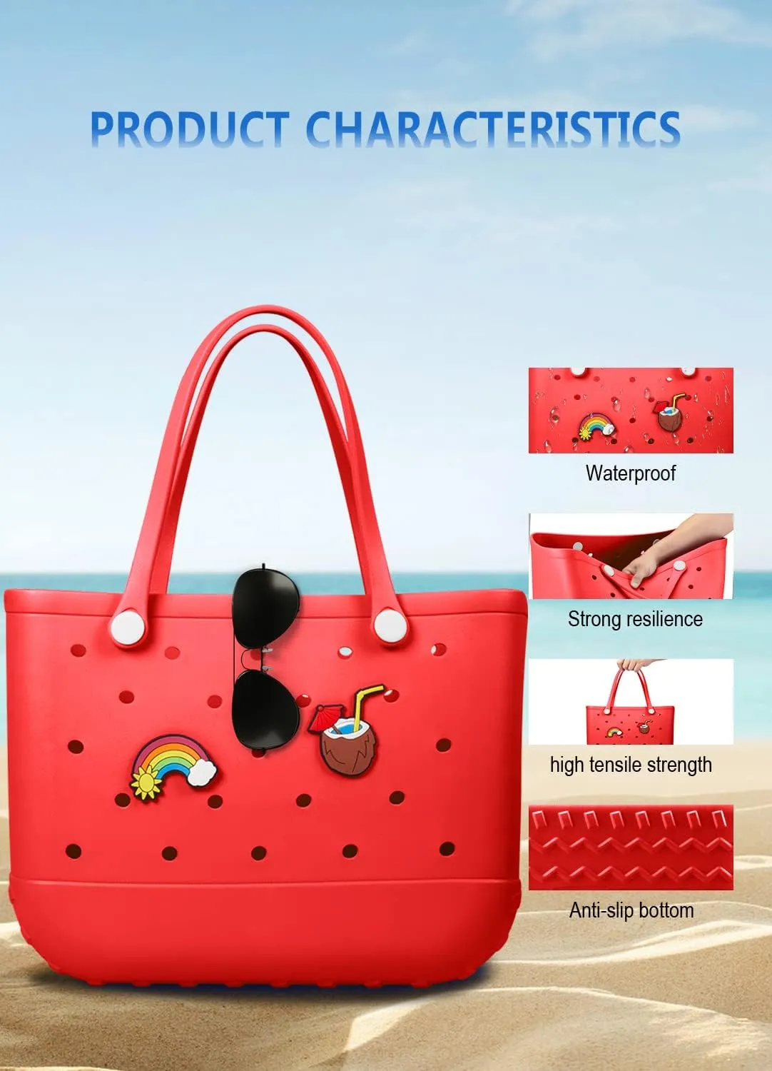 Beach Bag Rubber Tote Bag Waterproof Travel Bags for Women Washable Tote Bag Handbag for Sports Beach Market Pool