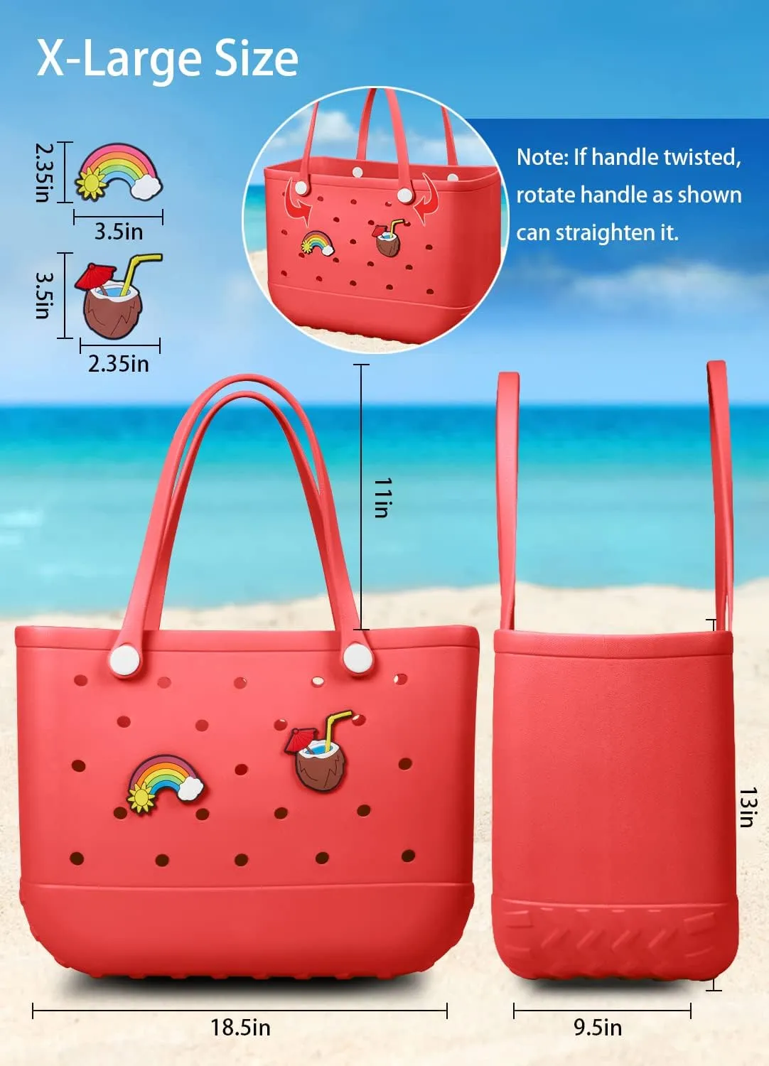 Beach Bag Rubber Tote Bag Waterproof Travel Bags for Women Washable Tote Bag Handbag for Sports Beach Market Pool