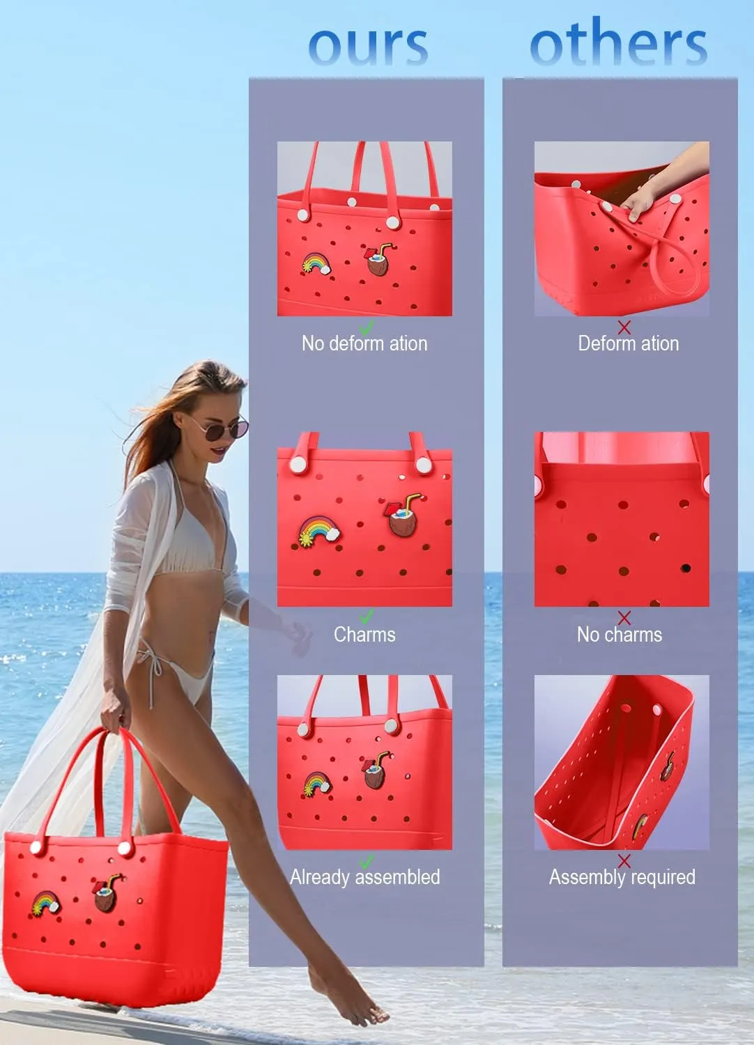 Beach Bag Rubber Tote Bag Waterproof Travel Bags for Women Washable Tote Bag Handbag for Sports Beach Market Pool