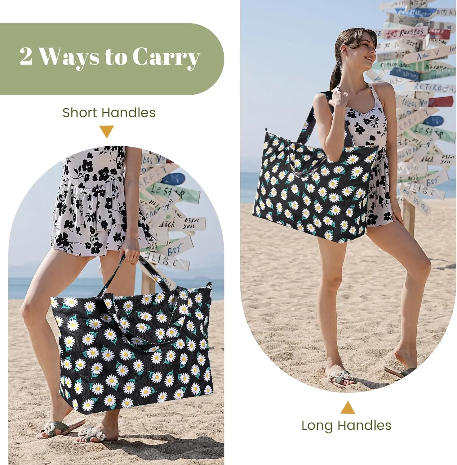 Beach Bags For Women - Large Beach Bags with Zipper Waterproof Sandproof Swim Pool Beach Bag