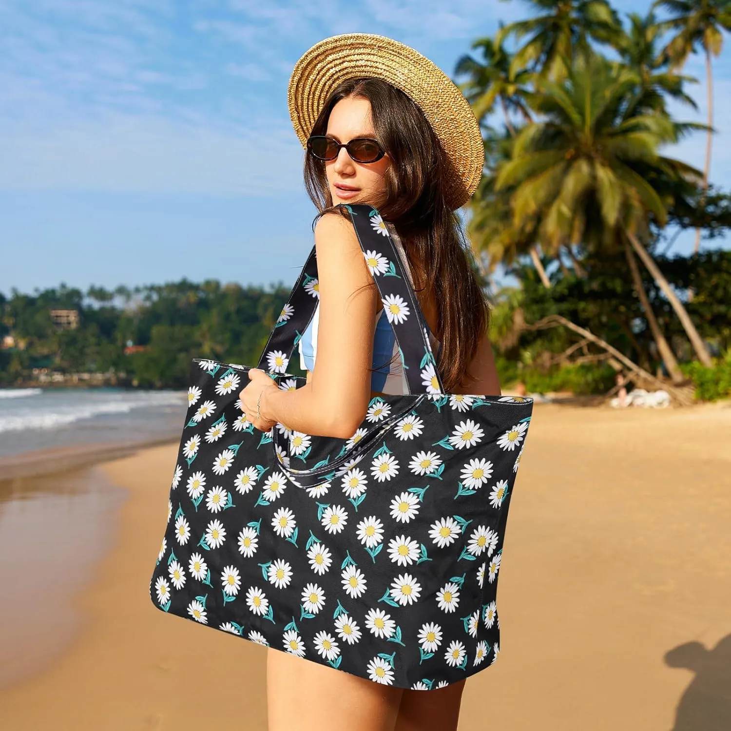 Beach Bags For Women - Large Beach Bags with Zipper Waterproof Sandproof Swim Pool Beach Bag