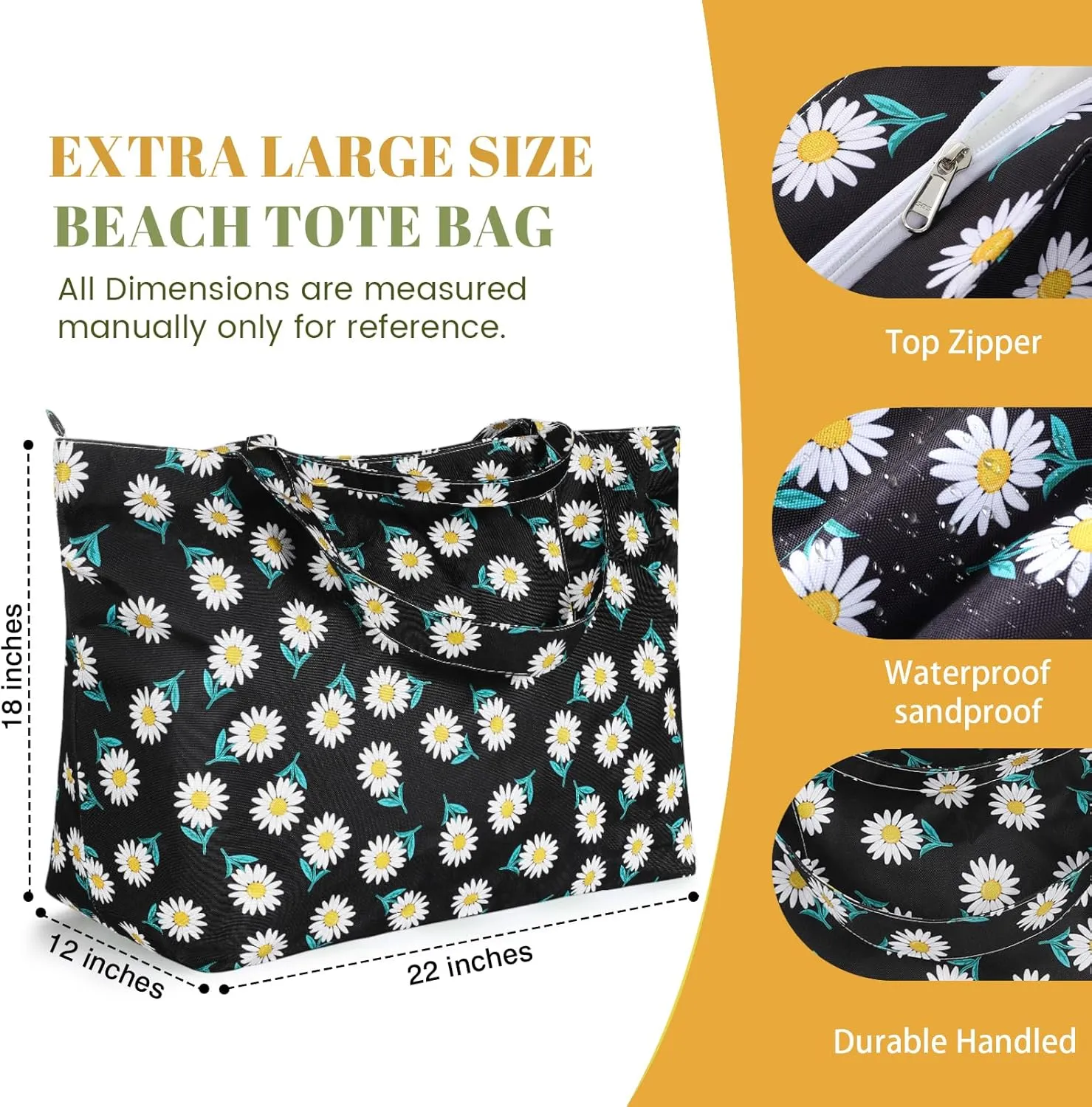 Beach Bags For Women - Large Beach Bags with Zipper Waterproof Sandproof Swim Pool Beach Bag