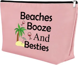 Beach Gifts for Women Friends Makeup Bag Beach Lover Gifts Funny Vacation Gift Seaside Themed Cosmetic Bag for Women Birthday Christmas Graduation present for Besties sister Travel Pouch（Pink）