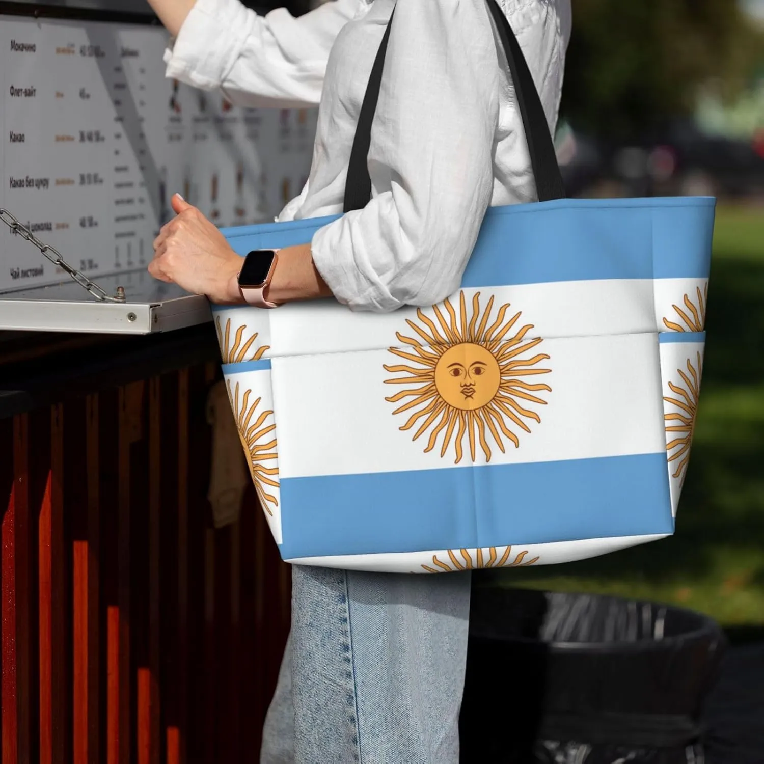 Beach Tote Pool Bags for Women-Cute Flag Day Large Gym Grocery Tote Travel Towel Bag Handbags,7 Pockets, Zipper