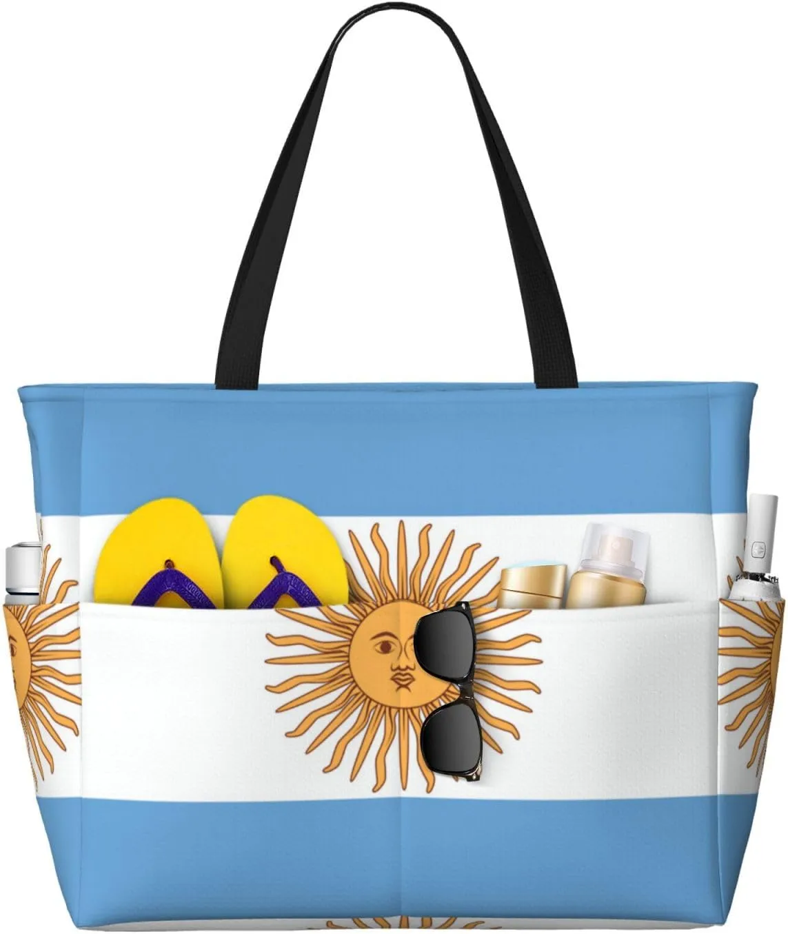 Beach Tote Pool Bags for Women-Cute Flag Day Large Gym Grocery Tote Travel Towel Bag Handbags,7 Pockets, Zipper