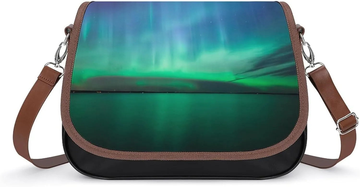 Beautiful Northern Lights Cute Crossbody Purses for Women Leather Shoulder Bag Adjustable Shoulder Strap Handbag