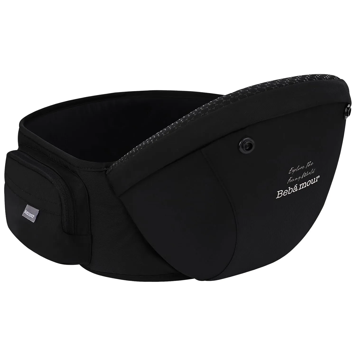 Bebamour Baby Carrier Safety-Certified Hip Seat Baby Carrier Newborn to Toddler Baby Hipseat 0-36Months with Head Hood, 3 PCS Teething Pads, Waist Extender & Storage Bag, Black