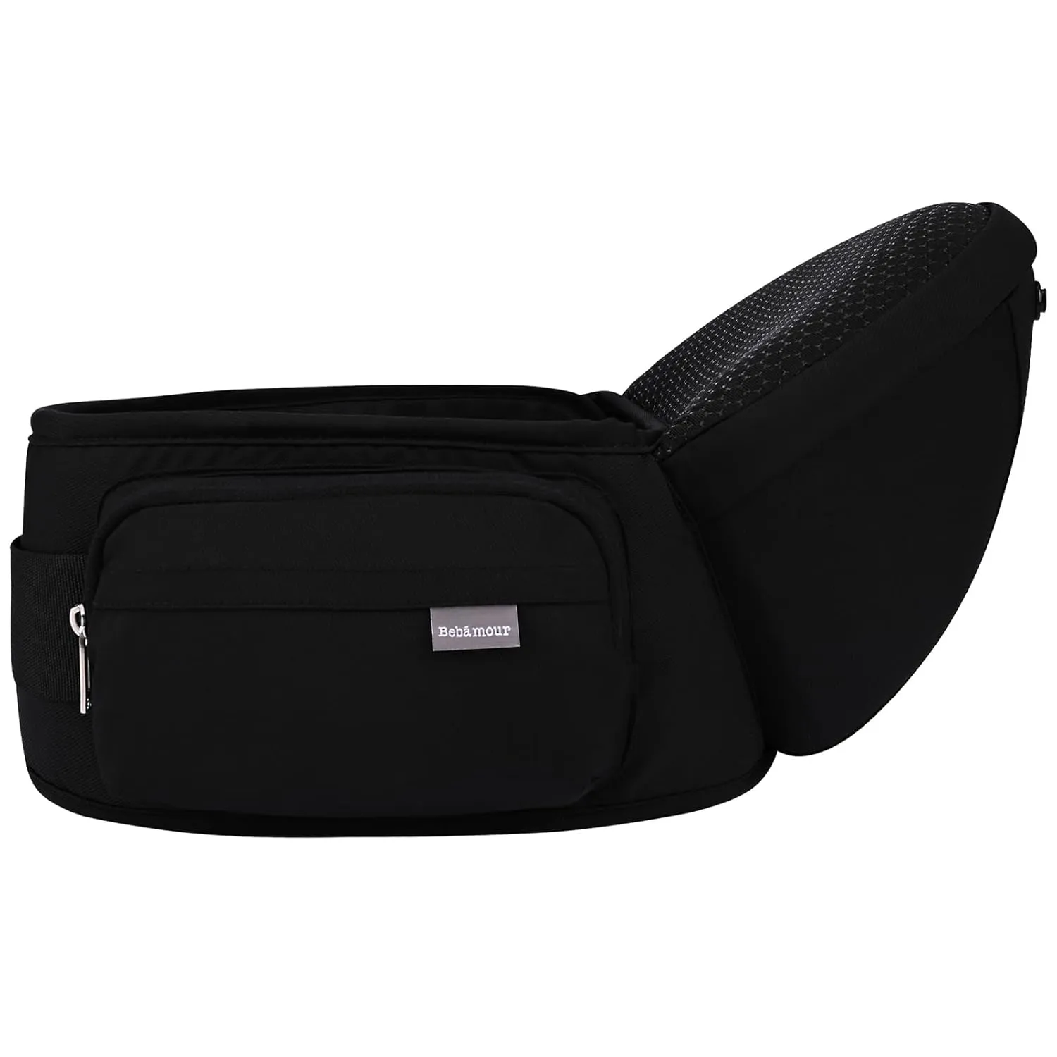Bebamour Baby Carrier Safety-Certified Hip Seat Baby Carrier Newborn to Toddler Baby Hipseat 0-36Months with Head Hood, 3 PCS Teething Pads, Waist Extender & Storage Bag, Black