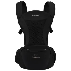 Bebamour Baby Carrier Safety-Certified Hip Seat Baby Carrier Newborn to Toddler Baby Hipseat 0-36Months with Head Hood, 3 PCS Teething Pads, Waist Extender & Storage Bag, Black