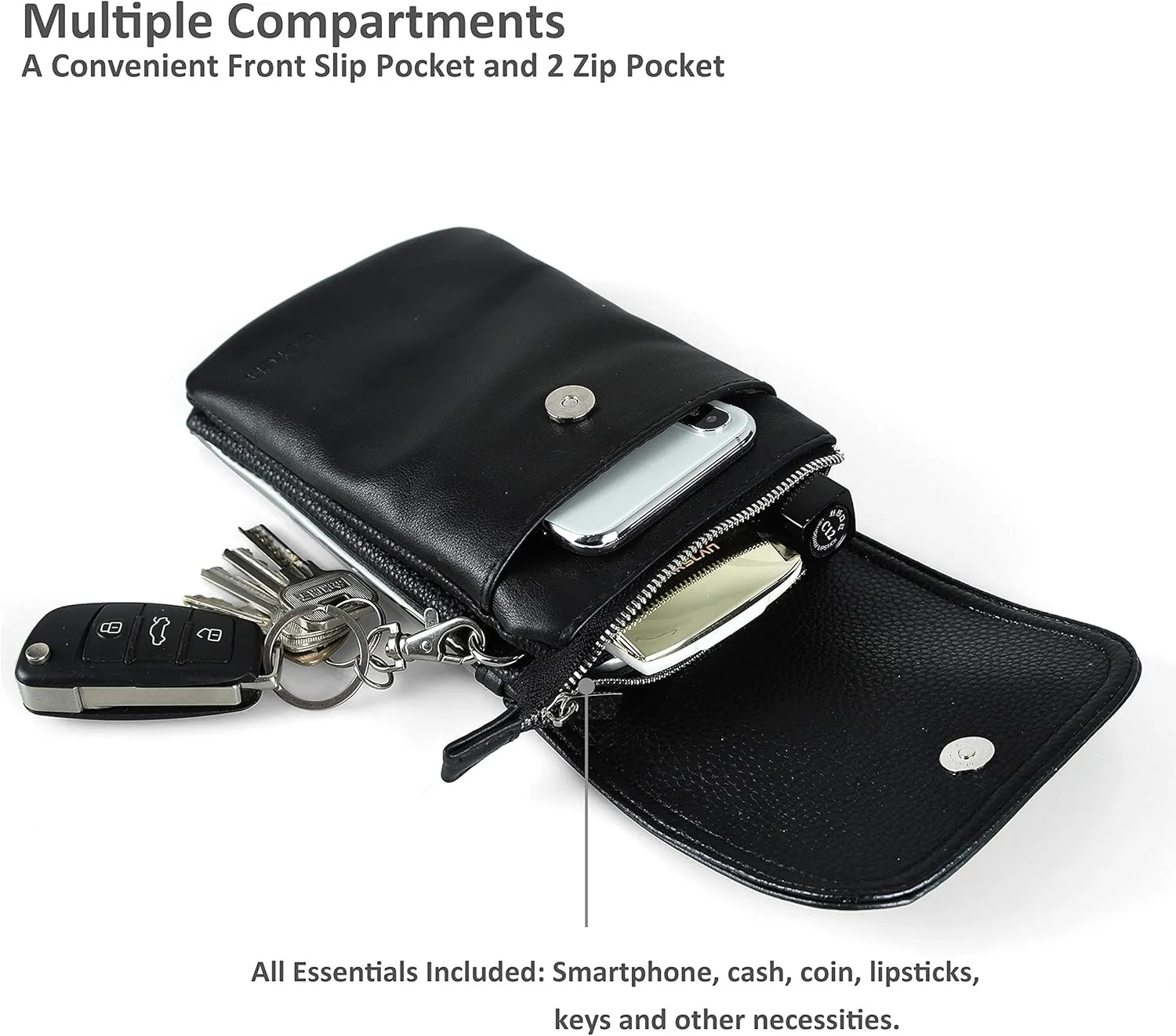 befen Genuine Leather Small Crossbody Bags for Women Cell Phone Bag Cross Body Purses,Silver Zipper