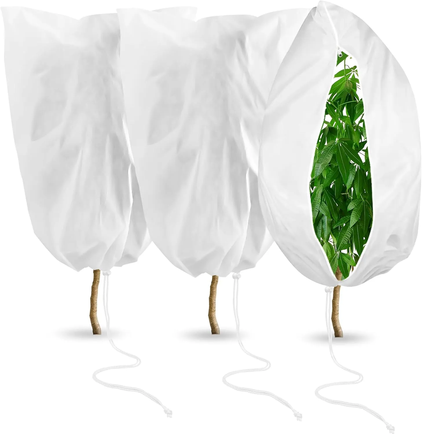 biguphate 3 Pack Plant Covers Freeze Protection for Winter, 40 x 47 Frost Blankets Cloths with Zipper/Drawstring, Reusable Drawstring Bags for Cold Frost Freeze Sun Protection Bird Insect Prevention