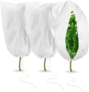 biguphate 3 Pack Plant Covers Freeze Protection for Winter, 40 x 47 Frost Blankets Cloths with Zipper/Drawstring, Reusable Drawstring Bags for Cold Frost Freeze Sun Protection Bird Insect Prevention