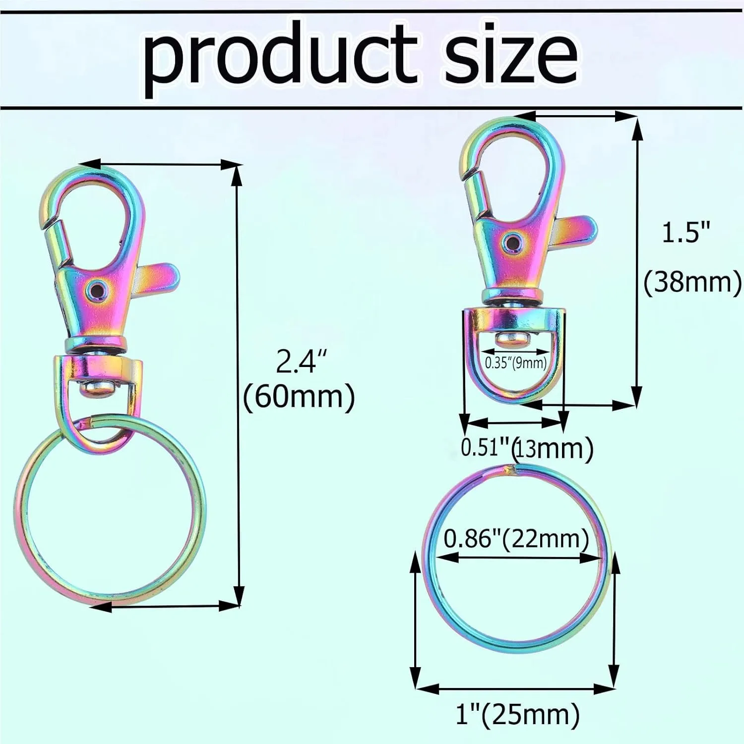 Black Swivel Snap Clasps Set - Metal Lanyard Snap Hook with Split Keychain Rings Purse Hardware Lobster Claw for Handbag Jewelry DIY