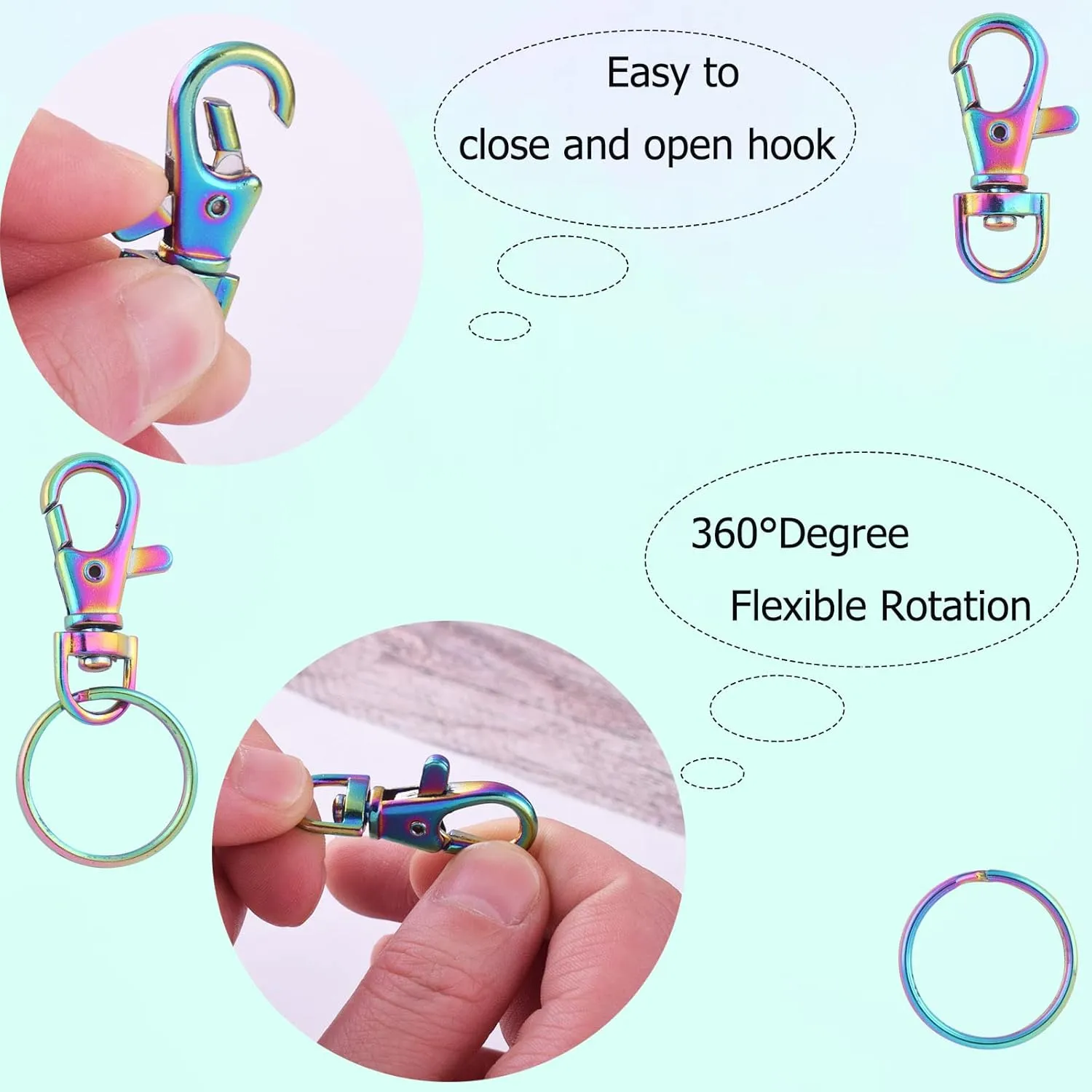 Black Swivel Snap Clasps Set - Metal Lanyard Snap Hook with Split Keychain Rings Purse Hardware Lobster Claw for Handbag Jewelry DIY