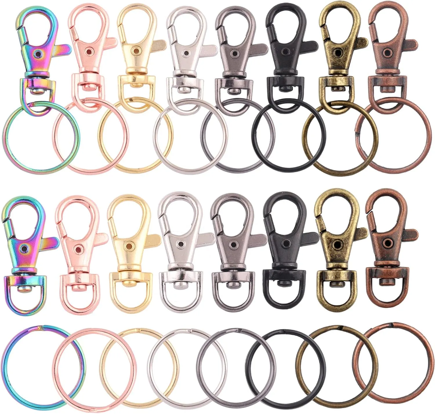 Black Swivel Snap Clasps Set - Metal Lanyard Snap Hook with Split Keychain Rings Purse Hardware Lobster Claw for Handbag Jewelry DIY