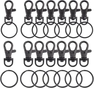 Black Swivel Snap Clasps Set - Metal Lanyard Snap Hook with Split Keychain Rings Purse Hardware Lobster Claw for Handbag Jewelry DIY