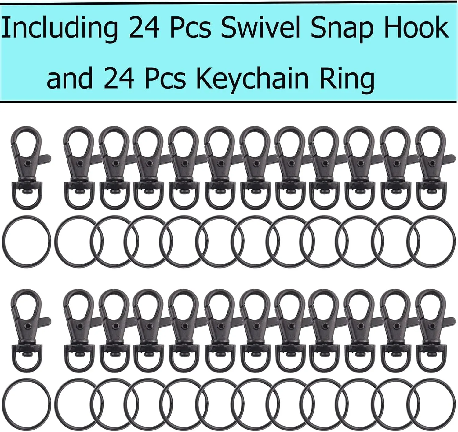 Black Swivel Snap Clasps Set - Metal Lanyard Snap Hook with Split Keychain Rings Purse Hardware Lobster Claw for Handbag Jewelry DIY