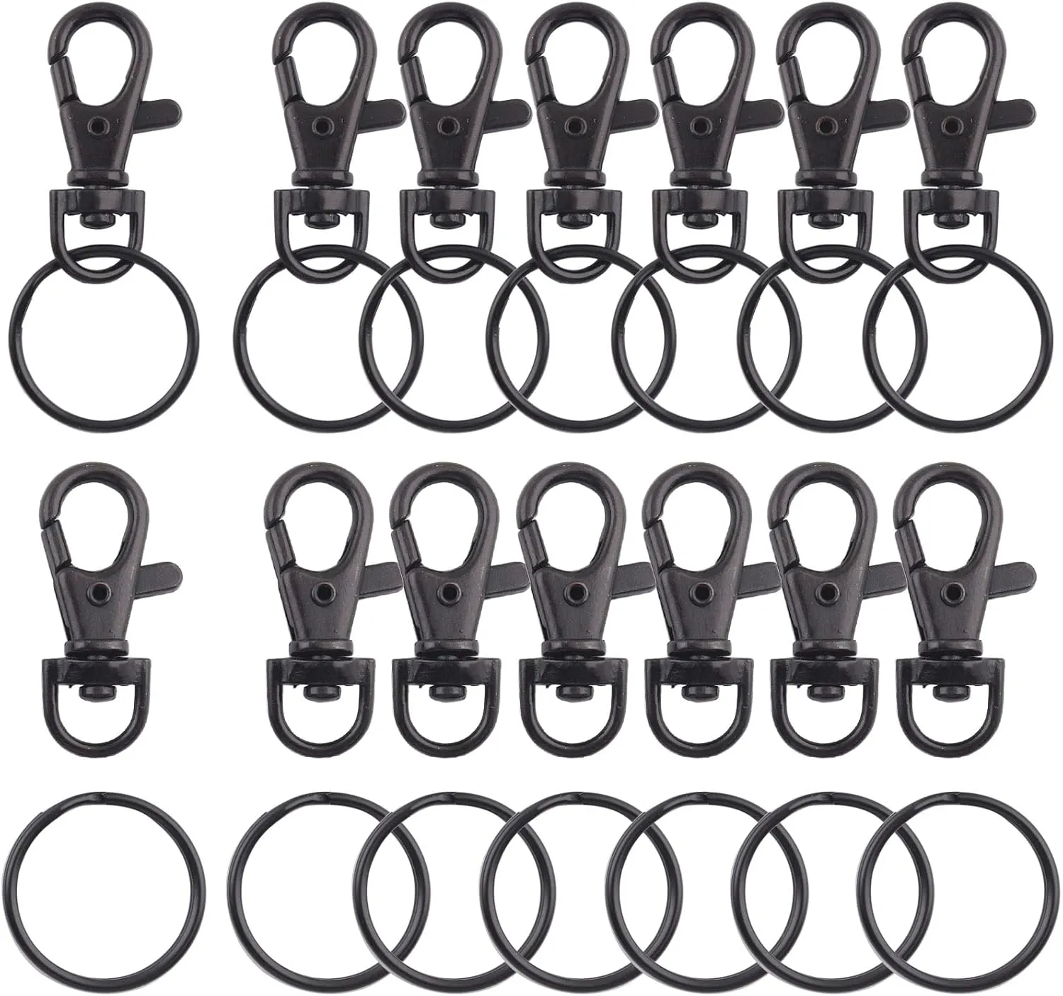 Black Swivel Snap Clasps Set - Metal Lanyard Snap Hook with Split Keychain Rings Purse Hardware Lobster Claw for Handbag Jewelry DIY
