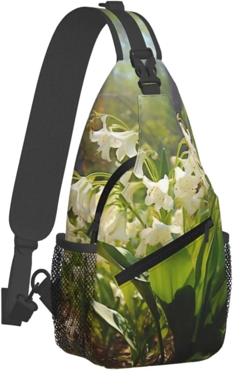 Blossoming Lilies Sling Bag Backpack For Men Cross Chest Bag Crossbody Shoulder Bag Travel Hiking Daypack