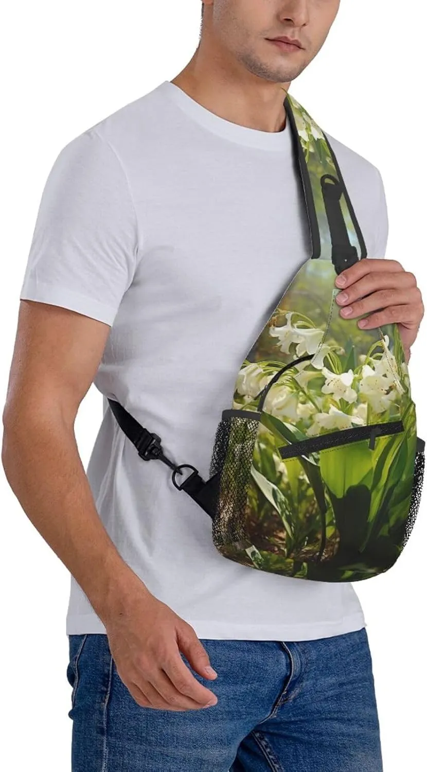 Blossoming Lilies Sling Bag Backpack For Men Cross Chest Bag Crossbody Shoulder Bag Travel Hiking Daypack