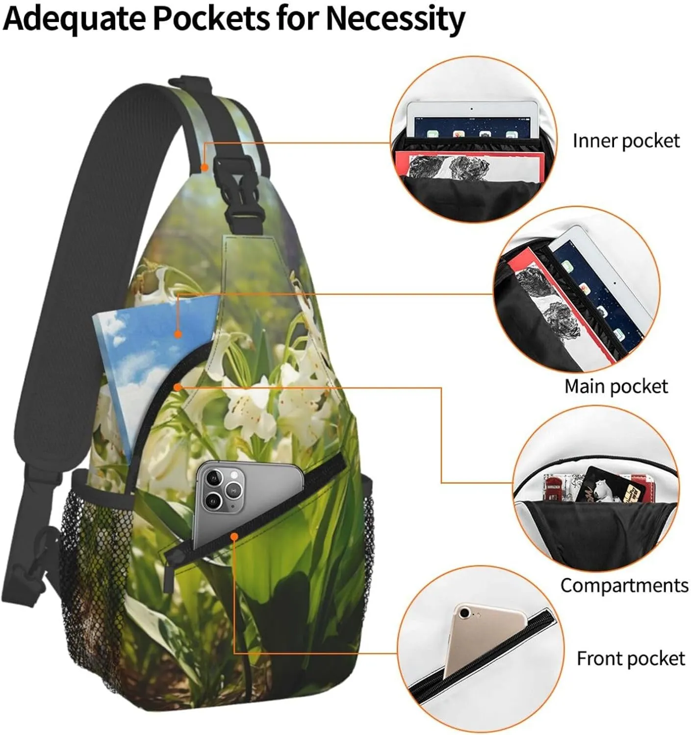 Blossoming Lilies Sling Bag Backpack For Men Cross Chest Bag Crossbody Shoulder Bag Travel Hiking Daypack