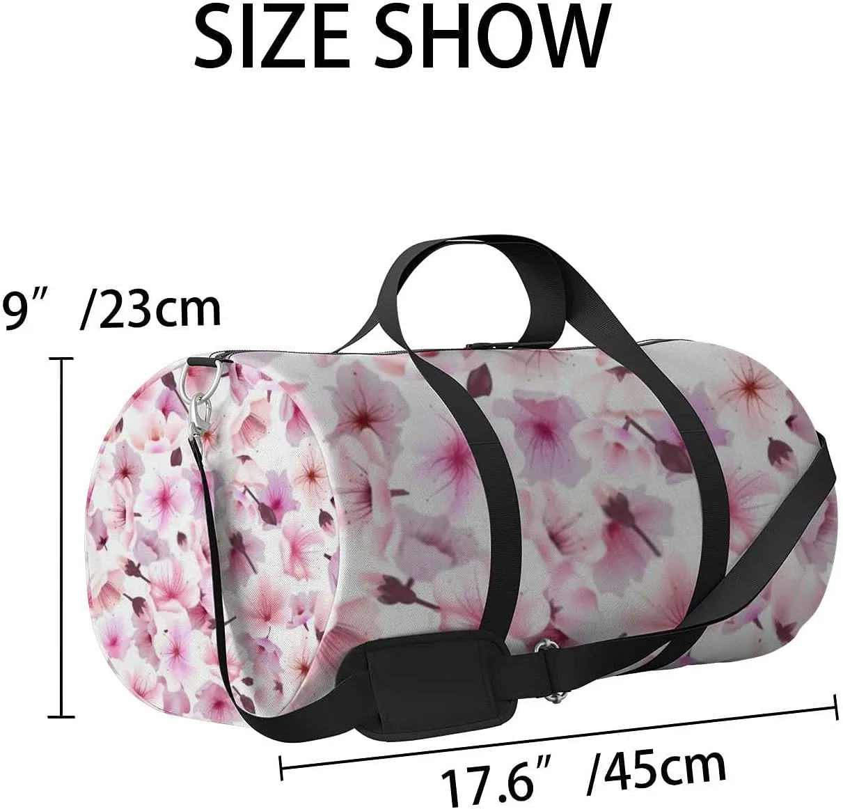 Blossoming Oriental Cherry Flowers Sports Duffel Bag Travel Gym Tote Bags Lightweight Durable Shoulder Strap Waterproof Polyester Outside Mesh Pocket Overnight Trip Duffel Bag for Women Men