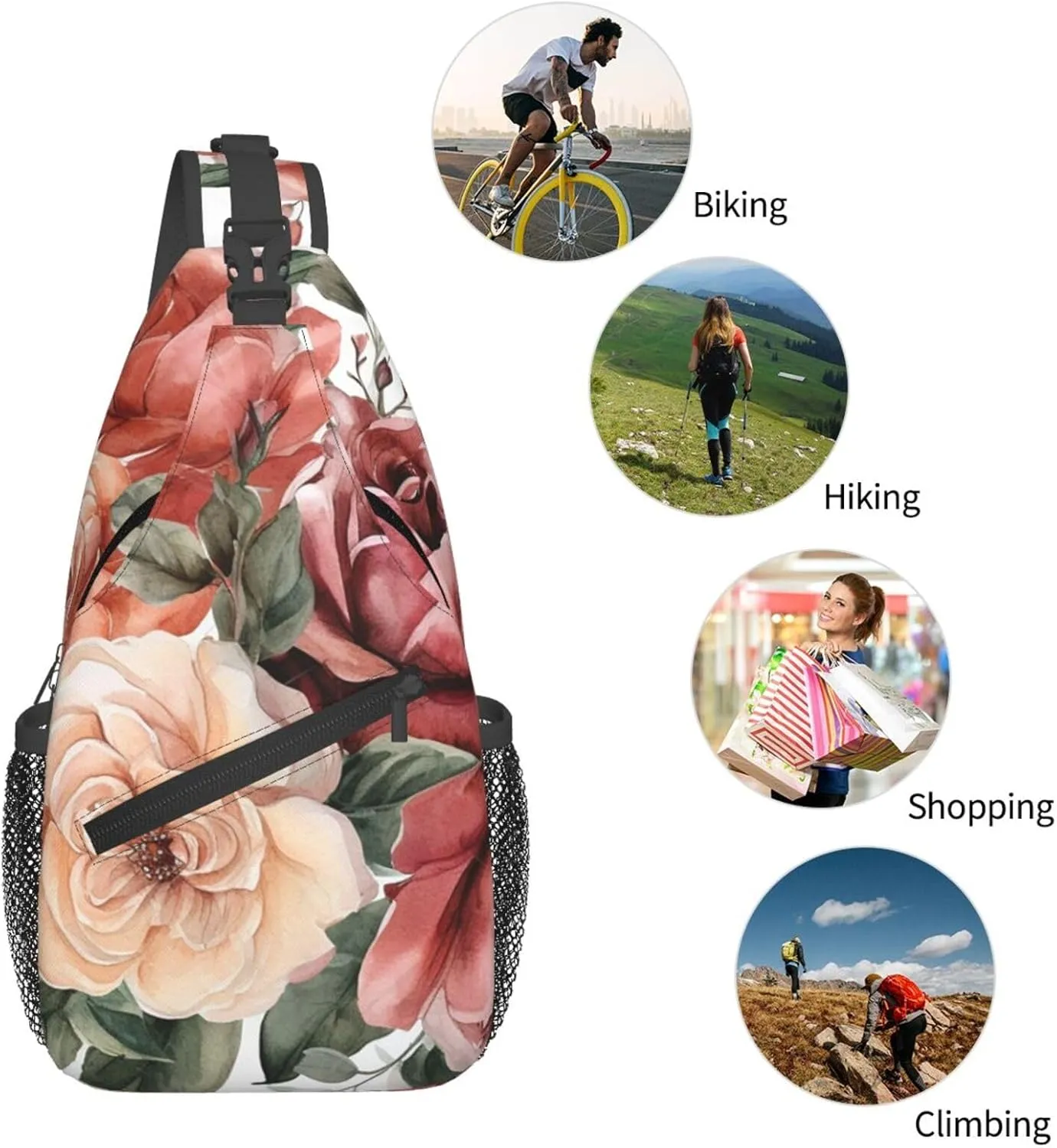 Blossoming Rose Flowers Sling Bag Backpack For Men Cross Chest Bag Crossbody Shoulder Bag Travel Hiking Daypack