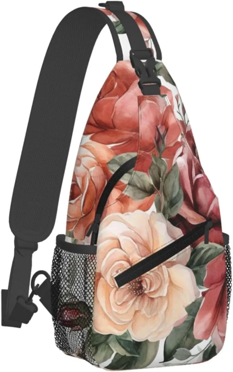 Blossoming Rose Flowers Sling Bag Backpack For Men Cross Chest Bag Crossbody Shoulder Bag Travel Hiking Daypack