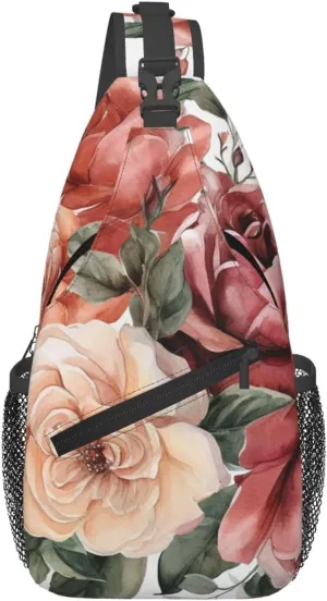 Blossoming Rose Flowers Sling Bag Backpack For Men Cross Chest Bag Crossbody Shoulder Bag Travel Hiking Daypack