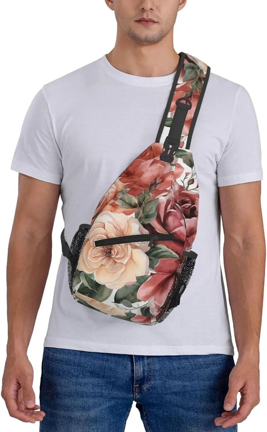 Blossoming Rose Flowers Sling Bag Backpack For Men Cross Chest Bag Crossbody Shoulder Bag Travel Hiking Daypack