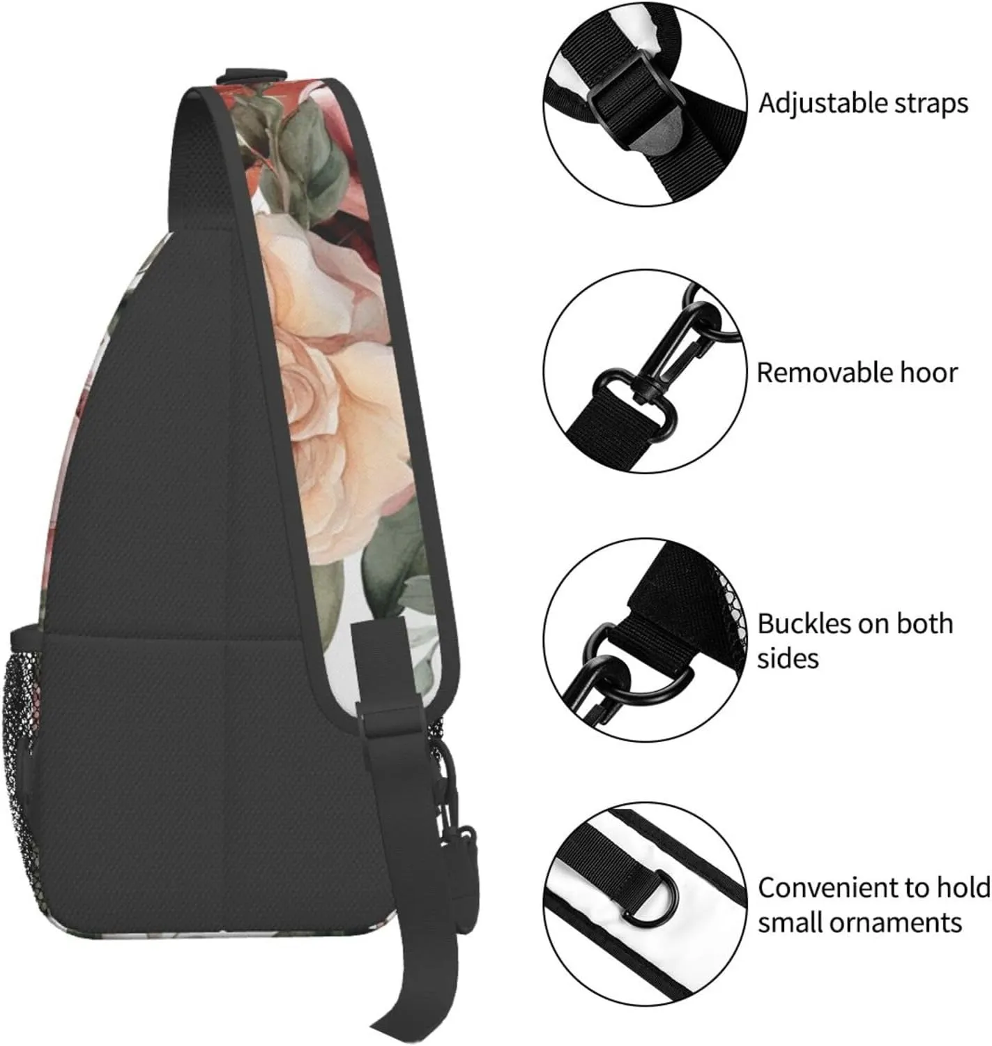 Blossoming Rose Flowers Sling Bag Backpack For Men Cross Chest Bag Crossbody Shoulder Bag Travel Hiking Daypack