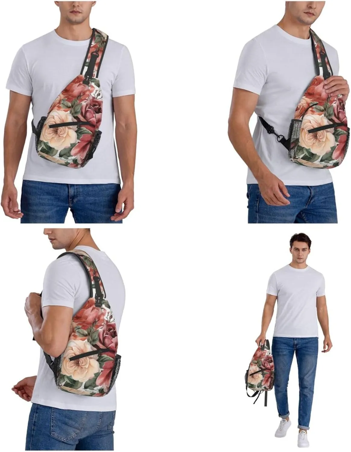 Blossoming Rose Flowers Sling Bag Backpack For Men Cross Chest Bag Crossbody Shoulder Bag Travel Hiking Daypack