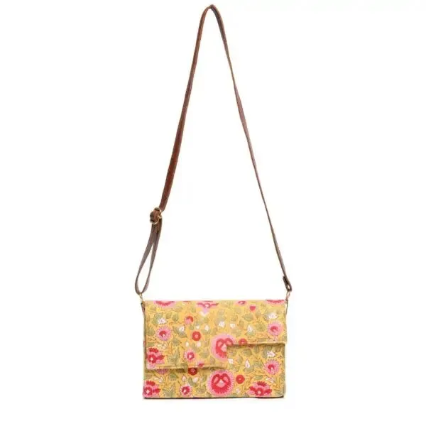 BLOSSOMING ROSES IN BASANT COTTON PRINTED BOX BAG