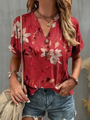 Blossoming Short Sleeve Floral Blouse