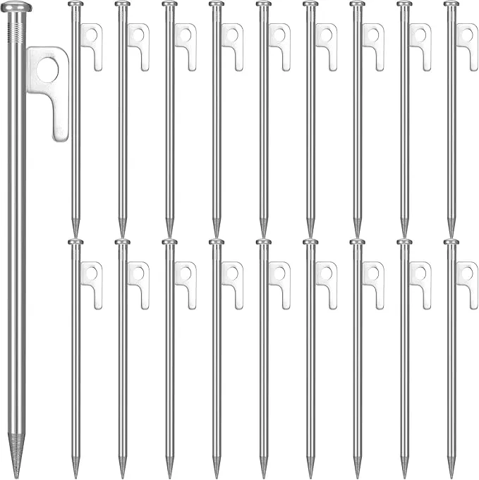 Blulu 24 Pcs 8/12/16 Inch Tent Stakes Heavy Duty Steel Metal Tent Pegs Unbreakable and Inflexible Metal Stakes Tent Spikes for Camping, Yard Decoration, Picnic, Tarp(Silver, 8 Inch)