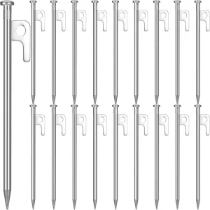 Blulu 24 Pcs 8/12/16 Inch Tent Stakes Heavy Duty Steel Metal Tent Pegs Unbreakable and Inflexible Metal Stakes Tent Spikes for Camping, Yard Decoration, Picnic, Tarp(Silver, 8 Inch)