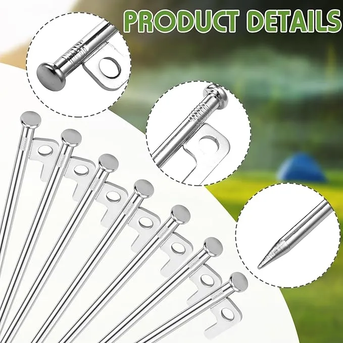 Blulu 24 Pcs 8/12/16 Inch Tent Stakes Heavy Duty Steel Metal Tent Pegs Unbreakable and Inflexible Metal Stakes Tent Spikes for Camping, Yard Decoration, Picnic, Tarp(Silver, 8 Inch)
