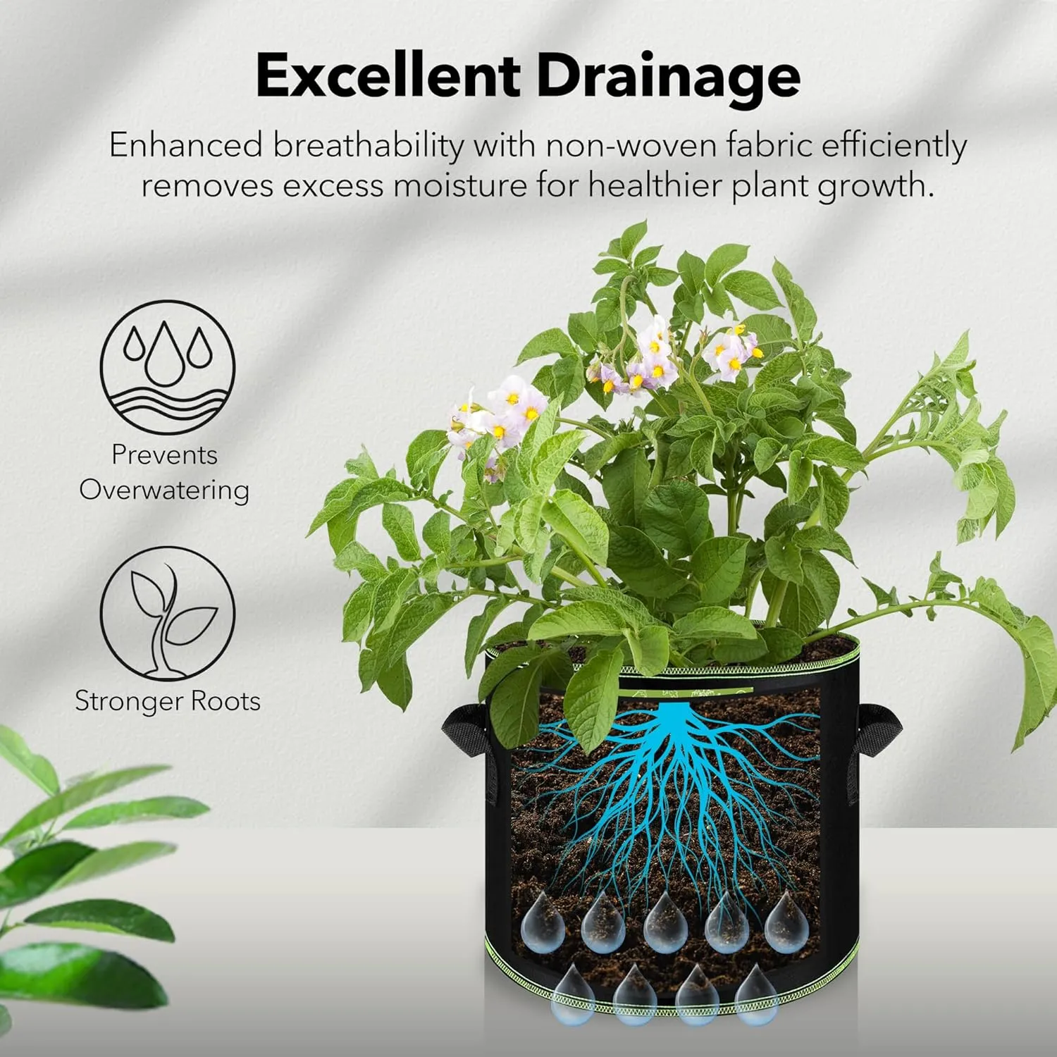 BN-LINK 5-Pack 10 Gallon Grow Bags, Heavy Duty Aeration Fabric Pots with Handles, Thickened Nonwoven Plant Bags for Vegetables, Flowers, Fruits